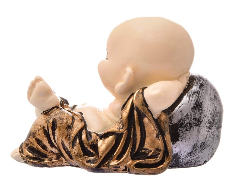 Karigaari India Handcrafted Resine Little Sleeping Laughing Buddha Monk with Potli Sculpture | Showpiece for Home Décor and Office, Brown - Image 5