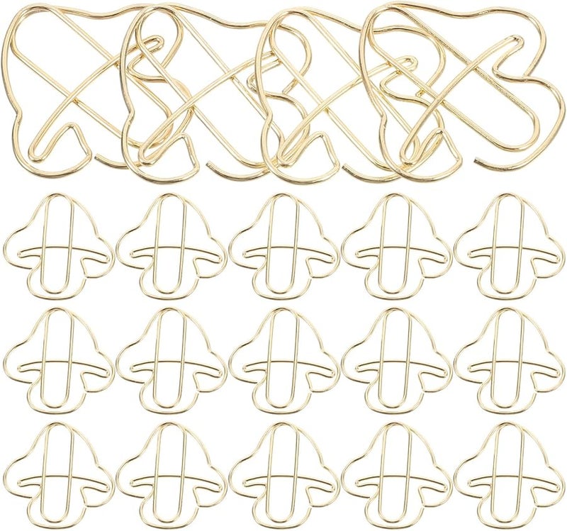 Gold Mushroom Shaped Paper Clips 20pcs Decorative File Clips for Organizing Documents Office Desk Supplies - Image 1