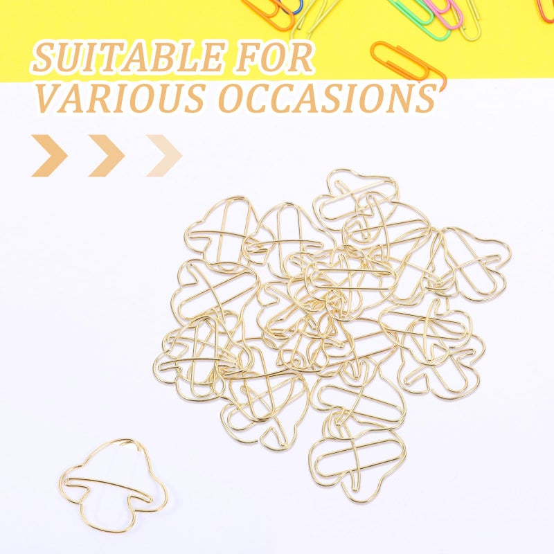 Gold Mushroom Shaped Paper Clips 20pcs Decorative File Clips for Organizing Documents Office Desk Supplies - Image 4