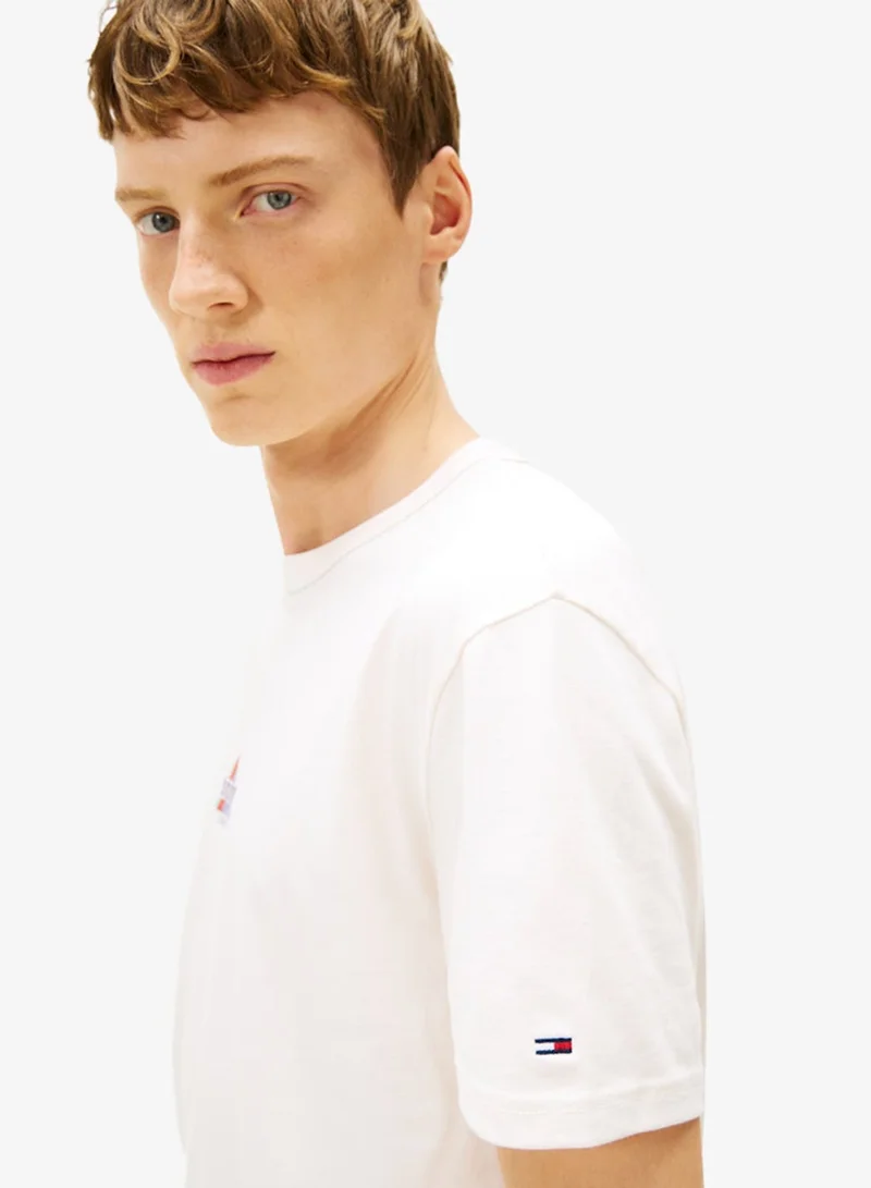 Tommy Jeans Ancient White Regular Peaks Crew Neck T-Shirt for Men | Best Price UAE