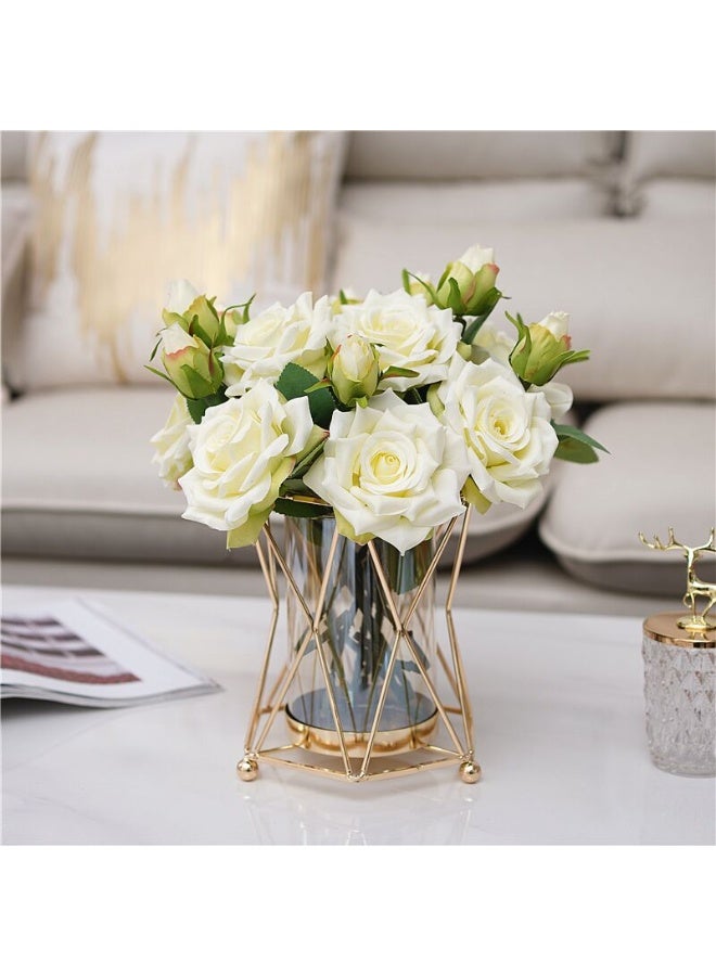 أولودينيز  مزهرية فاخرة من الزجاج والمعدن مع ترتيب زهور اصطناعية - ديكور طاولة عصري وأنيق - Image 5