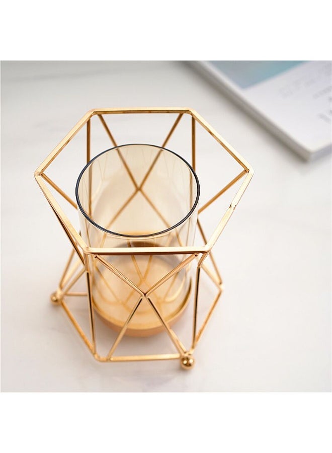 أولودينيز  مزهرية فاخرة من الزجاج والمعدن مع ترتيب زهور اصطناعية - ديكور طاولة عصري وأنيق - Image 4