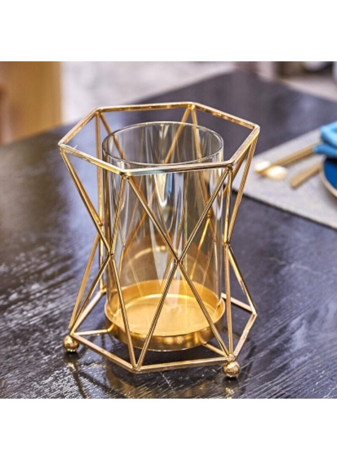 أولودينيز  مزهرية فاخرة من الزجاج والمعدن مع ترتيب زهور اصطناعية - ديكور طاولة عصري وأنيق - Image 2