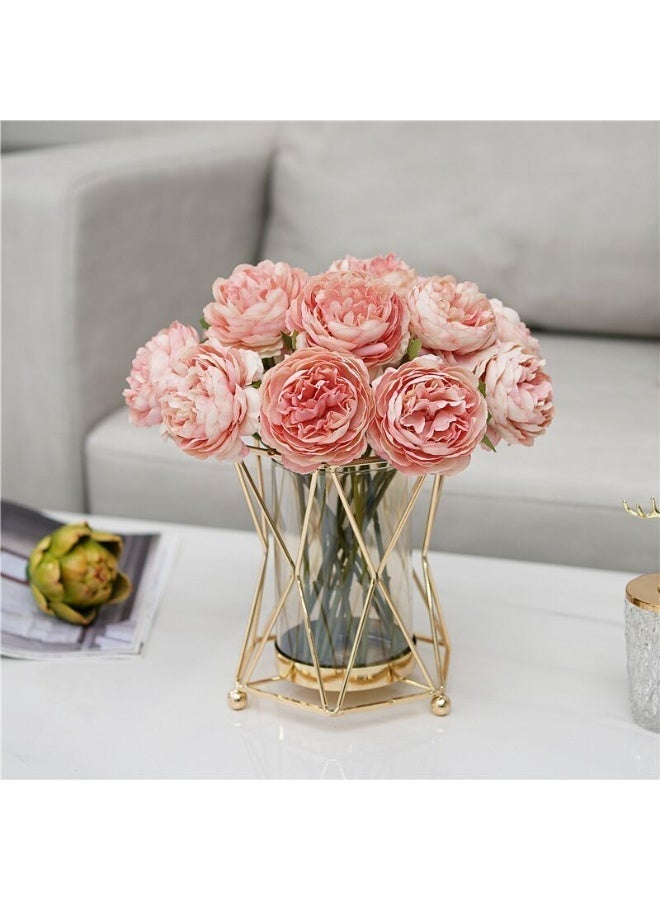 OLUDENIZ Luxury Metal & Glass Flower Vase with Artificial Peony Arrangement - Elegant Modern Table Decor Vase - Image 5