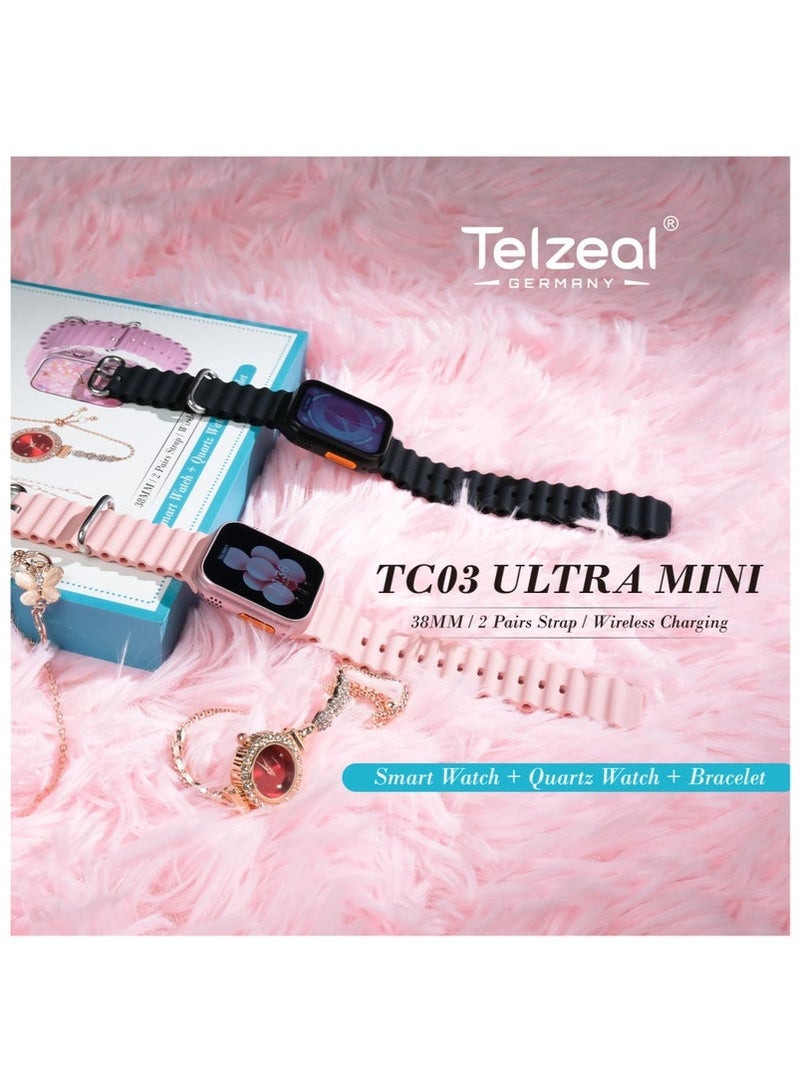 Telzeal ساعة ذكية للنساء باللون الوردي الأنيق مع سوار متطابق، شاشة تعمل باللمس عالية الدقة، مكالمات بلوتوث، مراقبة معدل ضربات القلب والنوم، عداد خطوات، عمر بطارية طويل، مجموعة هدايا أنيقة للسيدات - مثالية للاستخدام اليومي، اللياقة البدنية ومكتب العمل - Image 3