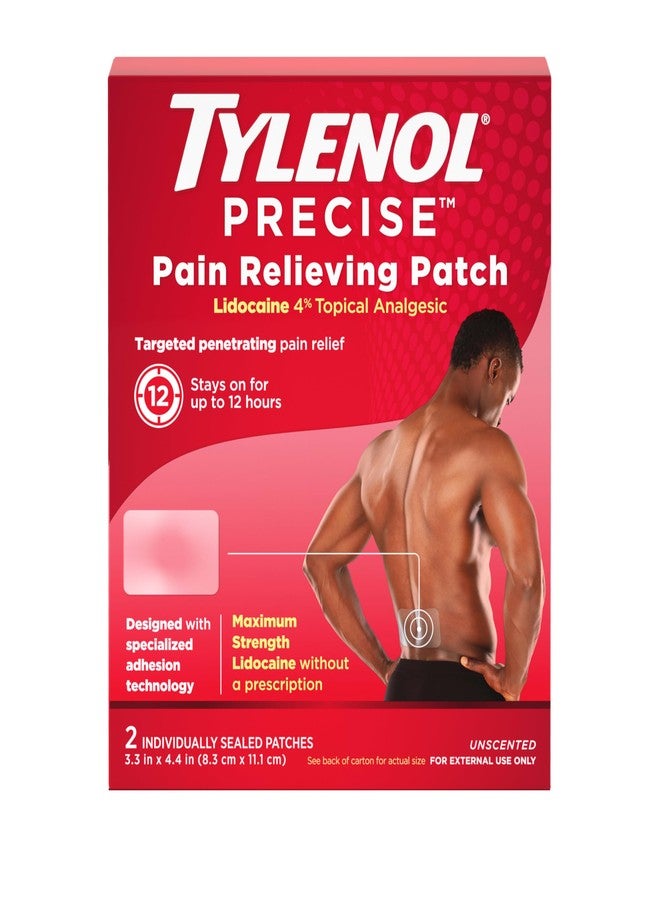 Tylenol لصقات تايلينول لتخفيف الألم الدقيقة، لصقات مسكنة موضعية كبيرة + أقصى قوة متاحة بدون وصفة طبية من ليدوكائين، تخفيف مستهدف مثالي لآلام الكتف والظهر والركبة، بدون رائحة، 2 قطعة - Image 1