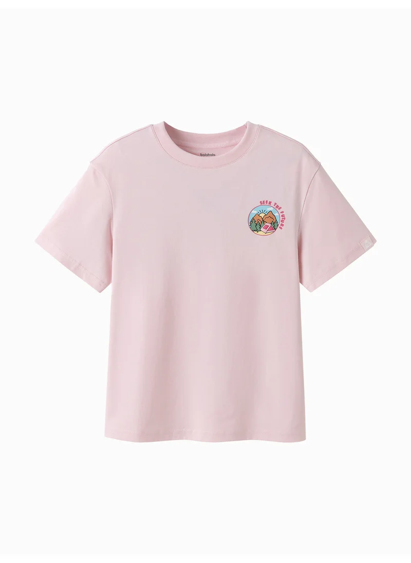 بالابالا Kids Girl Round v-neck short-sleeved T-shirt