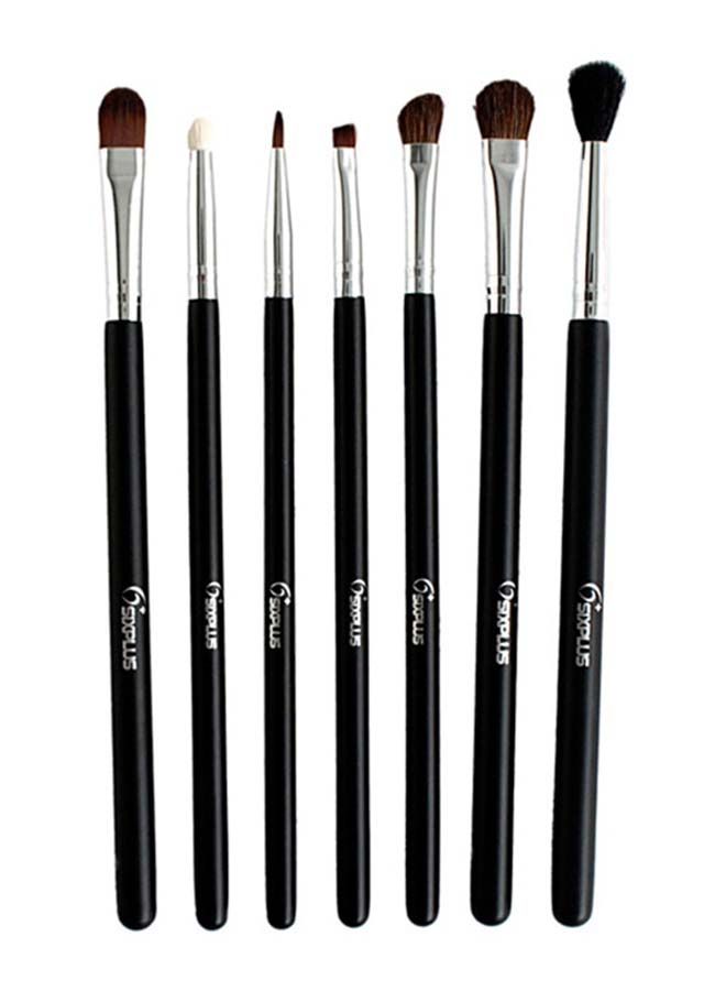 NIBEMINENT 7-Piece Eye Makeup Brush Set Black/Silver/Brown - Image 1