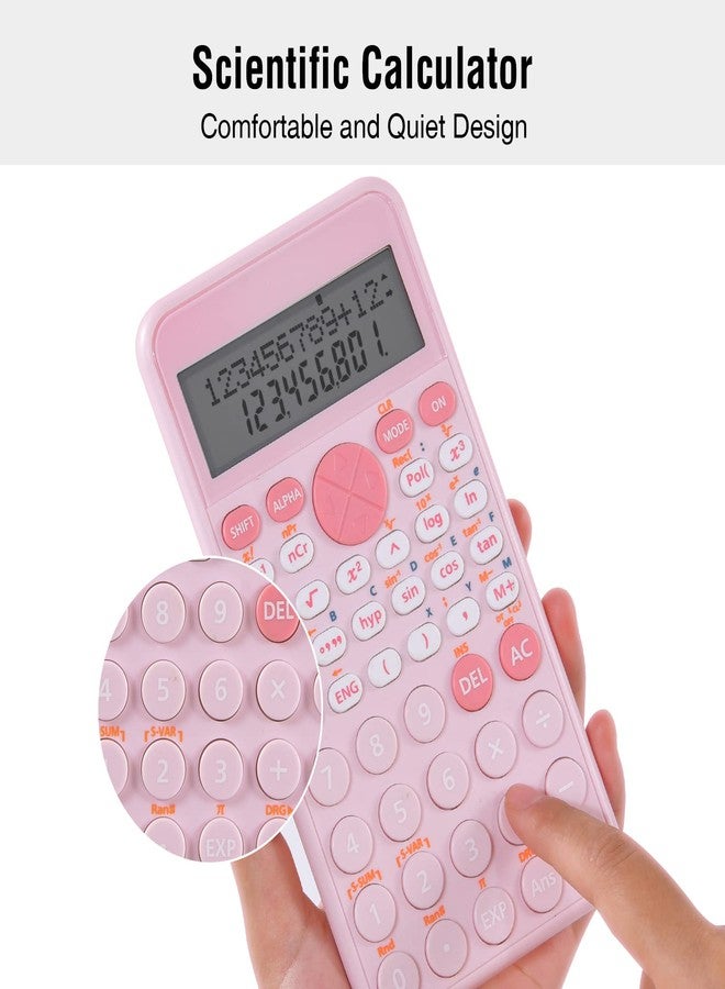 EooCoo 2-Line Standard Scientific Calculator, Portable and Cute School Supplies, Pink Office Desk Accessories, Suitable for Primary School to College Student Use - Image 2