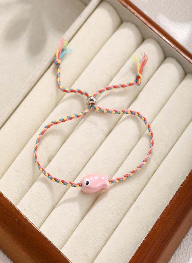 Dhdfisd Fish Bracelet Anklet Hawaiian Summer Beach Beachy Surfer Adjustable Bracelet for Women Men(PINK032) - Image 3