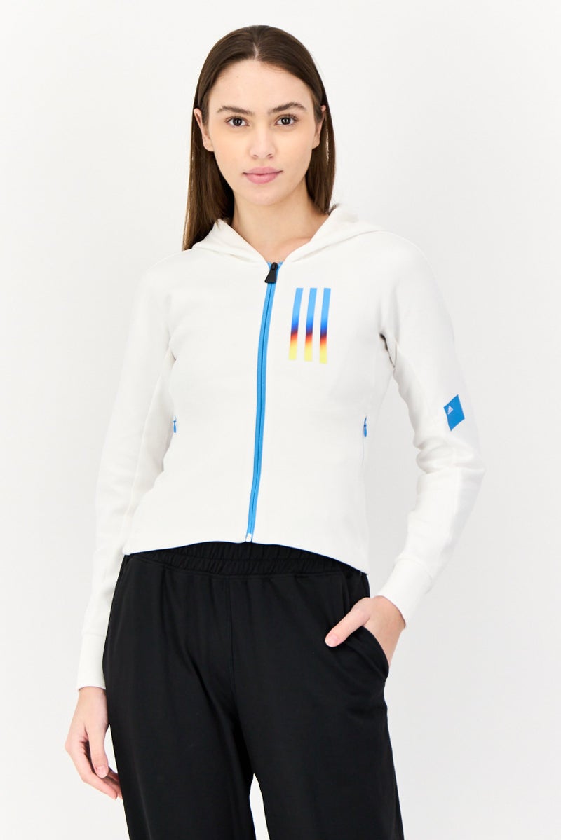 Adidas Women Sportswear Fit Long Sleeve Outdoor Hoodie, White  - Image 1