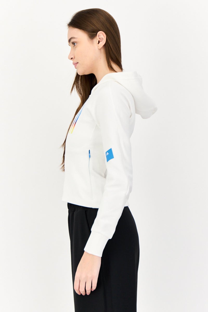 Adidas Women Sportswear Fit Long Sleeve Outdoor Hoodie, White  - Image 3