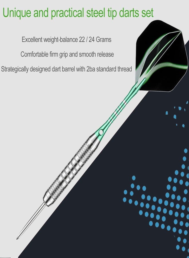 DARTSPACE 12 Pack Darts Metal Tip Set 22/24 Grams, Steel Tip Darts with Premium Black Green Aluminum Shafts, Extra 50 Rubber O-rings 6 Nylon Shafts 24 Flights 12 Spring Rings 16 Flights Protector 1 Tool Kit - Image 3