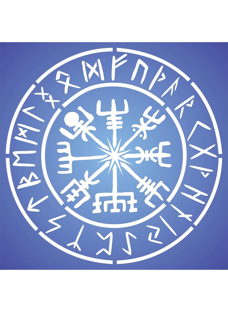 Usnyabni - Viking Compass Stencil, 10 x 10 inch (M) - Vegvisir Runic Nordic Compass Design Stencils for Painting Template Symbol of Protection and Guidance - Image 1