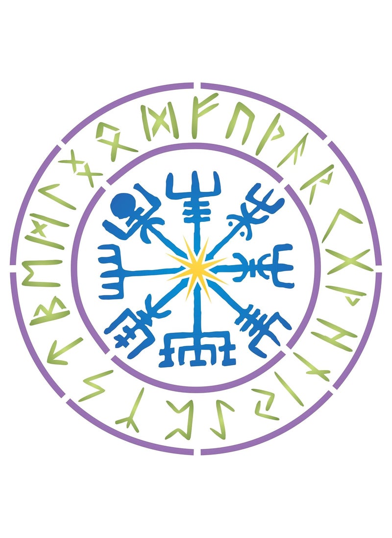 Usnyabni - Viking Compass Stencil, 10 x 10 inch (M) - Vegvisir Runic Nordic Compass Design Stencils for Painting Template Symbol of Protection and Guidance - Image 1