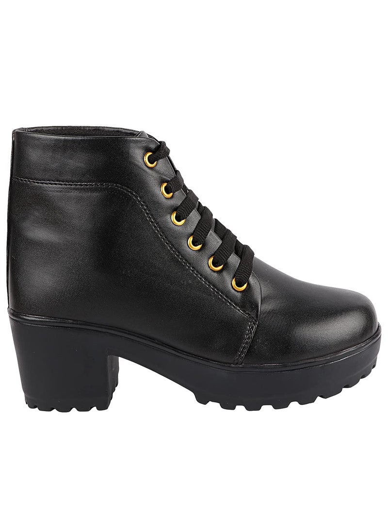 Shoetopia Womens/Girls Black Platform Heeled Classic Solid Boots - Image 4