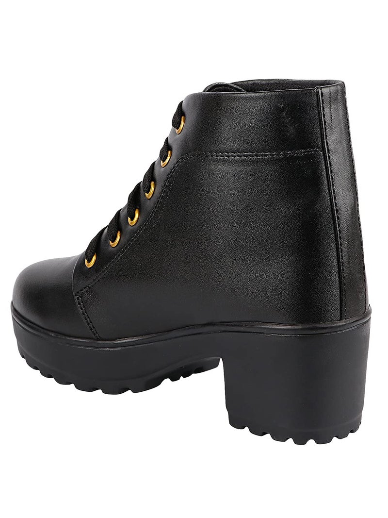 Shoetopia Womens/Girls Black Platform Heeled Classic Solid Boots - Image 5