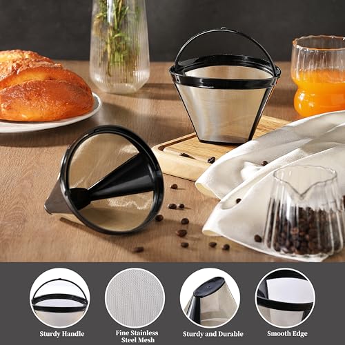 COKUMA 2 Pack Reusable Coffee Filters, Gold Metal Permanent Coffee Filter Basket Replacement for Cuisinart and Ninja Coffee Maker (8-12 Cup), Food-grade and Easy Cleaning - Image 3