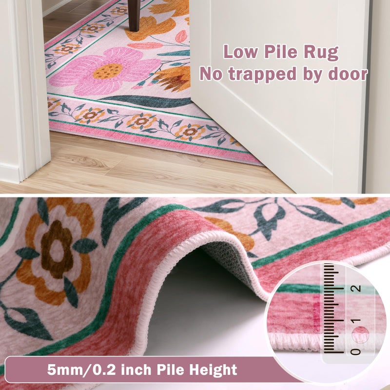 Beeiva Pink Rug 8 x 10 Rug for Living Room, Soft Washable Area Rugs Ultra Thin with Low Plie, Flower Large Non Slip Throw Carpet for Bedroom Nursery Playroom Classroom DÃ©cor (Pink,8'x10) - Image 4