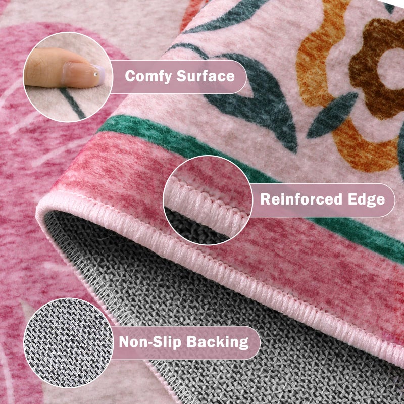 Beeiva Pink Rug 8 x 10 Rug for Living Room, Soft Washable Area Rugs Ultra Thin with Low Plie, Flower Large Non Slip Throw Carpet for Bedroom Nursery Playroom Classroom DÃ©cor (Pink,8'x10) - Image 5