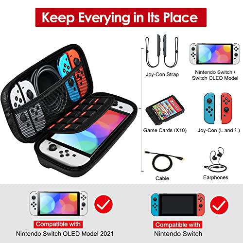 ivoler Carrying Case for Nintendo Switch and NEW Switch OLED Model(2021),Portable Hard Shell Pouch Carrying Travel Game Bag for Switch Accessories Holds 10 Game Cartridge (Black) - Image 2