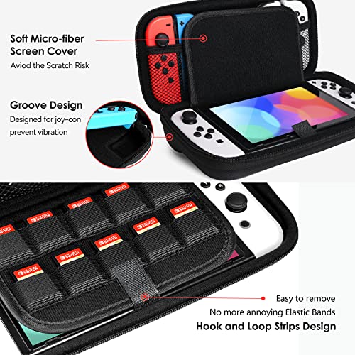 ivoler Carrying Case for Nintendo Switch and NEW Switch OLED Model(2021),Portable Hard Shell Pouch Carrying Travel Game Bag for Switch Accessories Holds 10 Game Cartridge (Black) - Image 3