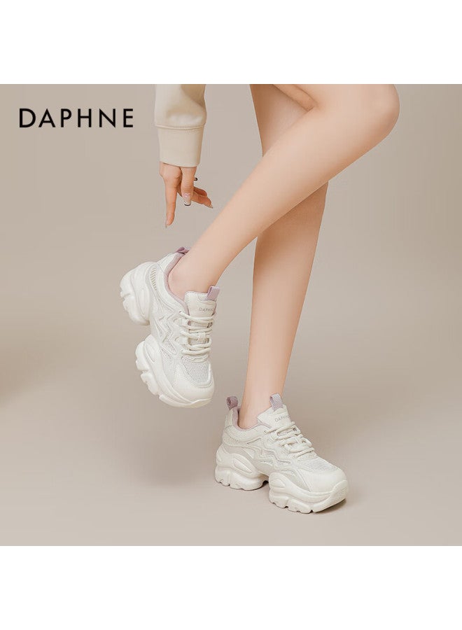 Daphne Women's Chunky Sneakers Spring Thick-soled Small Height-increasing Casual White Shoes All-match Sports Shoes Beige Purple Size 37 - Image 5
