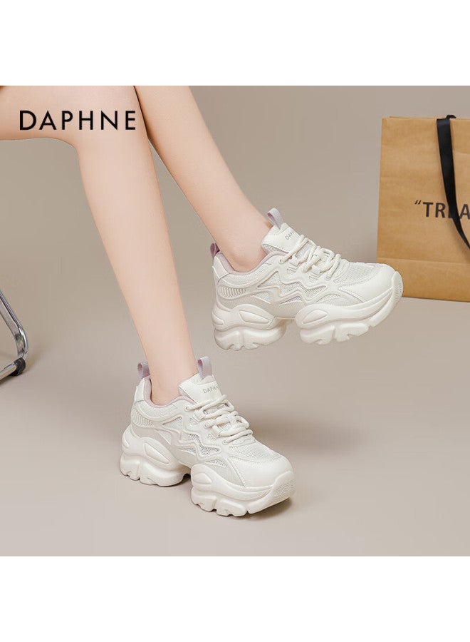 Daphne Women's Chunky Sneakers Spring Thick-soled Small Height-increasing Casual White Shoes All-match Sports Shoes Beige Purple Size 37 - Image 3