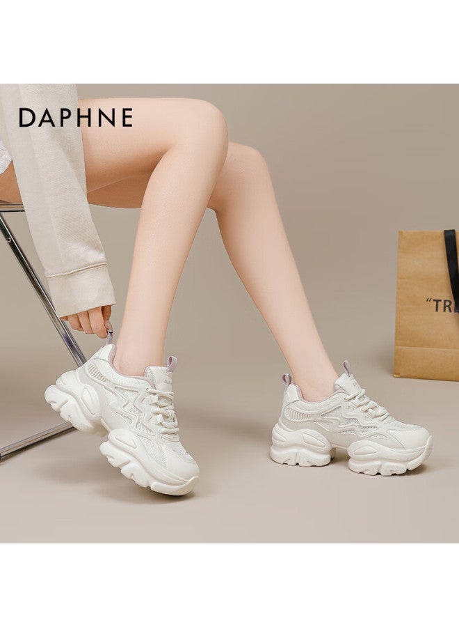 Daphne Women's Chunky Sneakers Spring Thick-soled Small Height-increasing Casual White Shoes All-match Sports Shoes Beige Purple Size 37 - Image 2