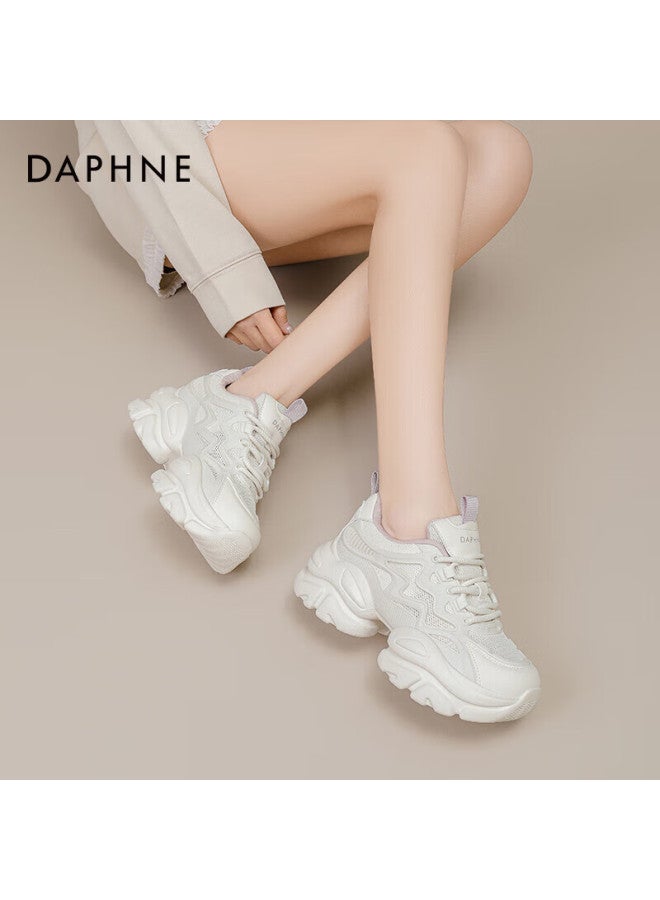 Daphne Women's Chunky Sneakers Spring Thick-soled Small Height-increasing Casual White Shoes All-match Sports Shoes Beige Purple Size 37 - Image 1