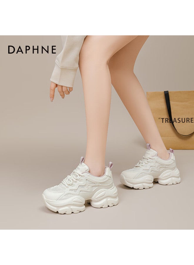 Daphne Women's Chunky Sneakers Spring Thick-soled Small Height-increasing Casual White Shoes All-match Sports Shoes Beige Purple Size 37 - Image 4