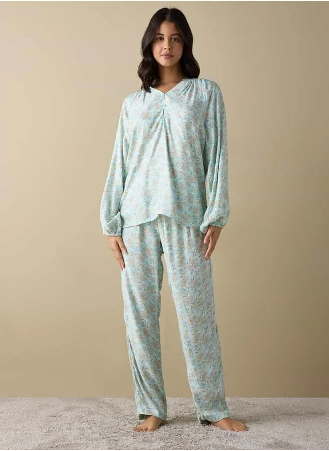 فاف All-Over Floral Print Shirt and Pyjama Set