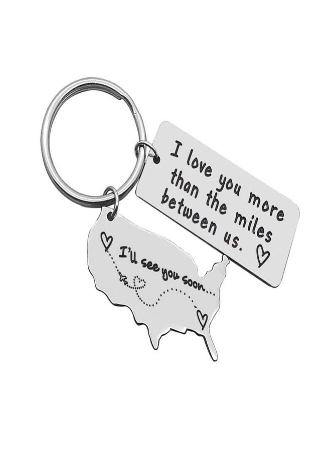 CGBOOM Keychain for Wife Husband Boyfriend Student Best Friend Graduation Driver Daughter Son Girls Boys Birthday Gift Father Mother - I love you more than the miles between us & USA Map CHARM - Image 1