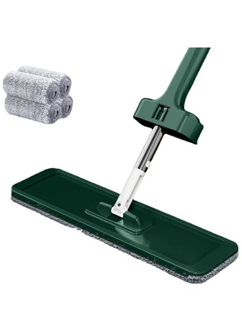 Microfibre Flat Floor Mop 360° Rotatable Wet and Dry for Hardwood Extendable Handle With Dewatering Cleaning Scraper With 4pc Reusable Microfiber Pads (Green)