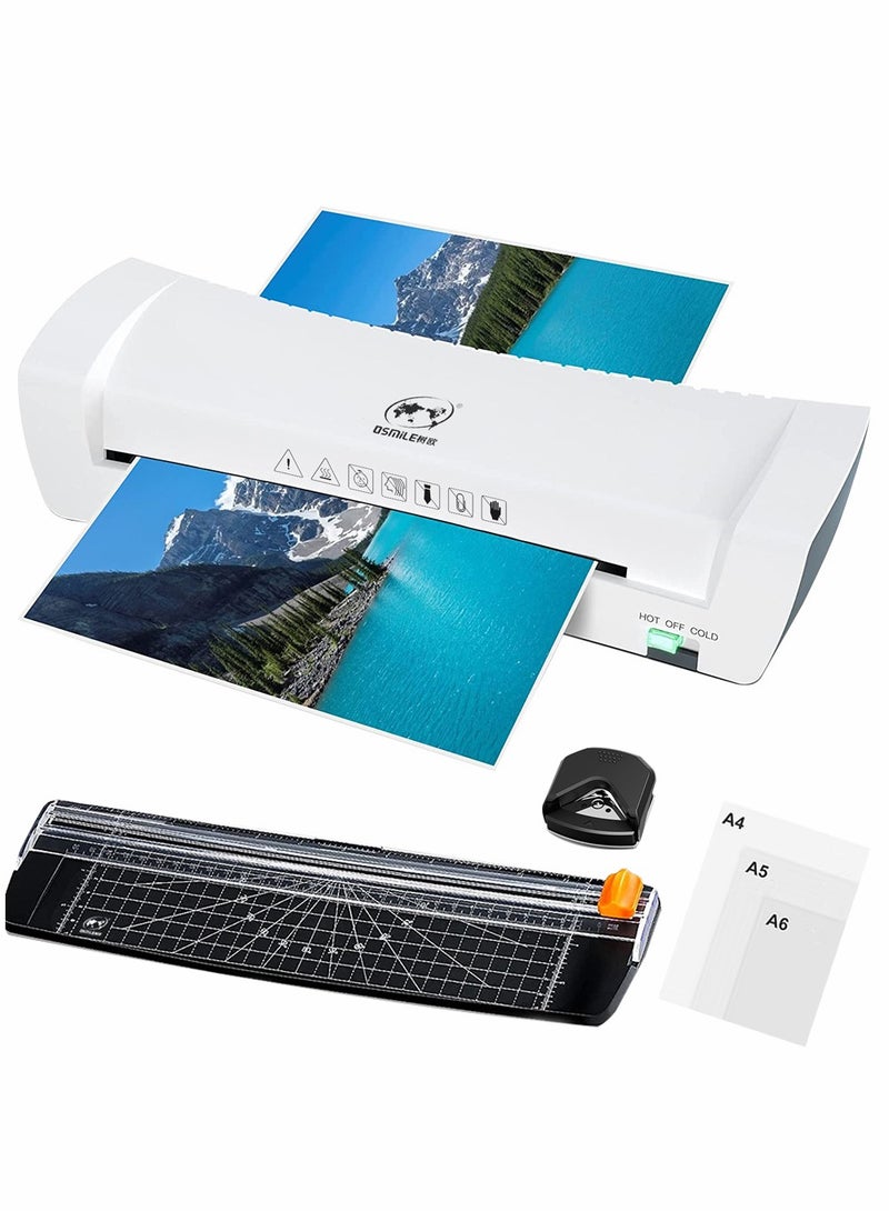 OSMILE 4-in-1 A4 A5 A6 Laminator Machine with Paper Cutter, Corner Rounder, and 15 Laminating Sheets – Hot & Cold Thermal Lamination for Home, Office, and School - Image 1
