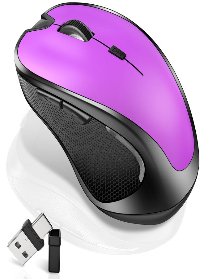 Normdecos Mouse for MacBook Wireless Bluetooth Mouse Laptop MacBook Air Mac Pro Rechargeable Silent PC iPad Optical Mouse with Jiggler Dual Mode Switch Bluetooth 5.2/3.0 and 2.4GHz USB Type-C Receiver Purple - Image 1