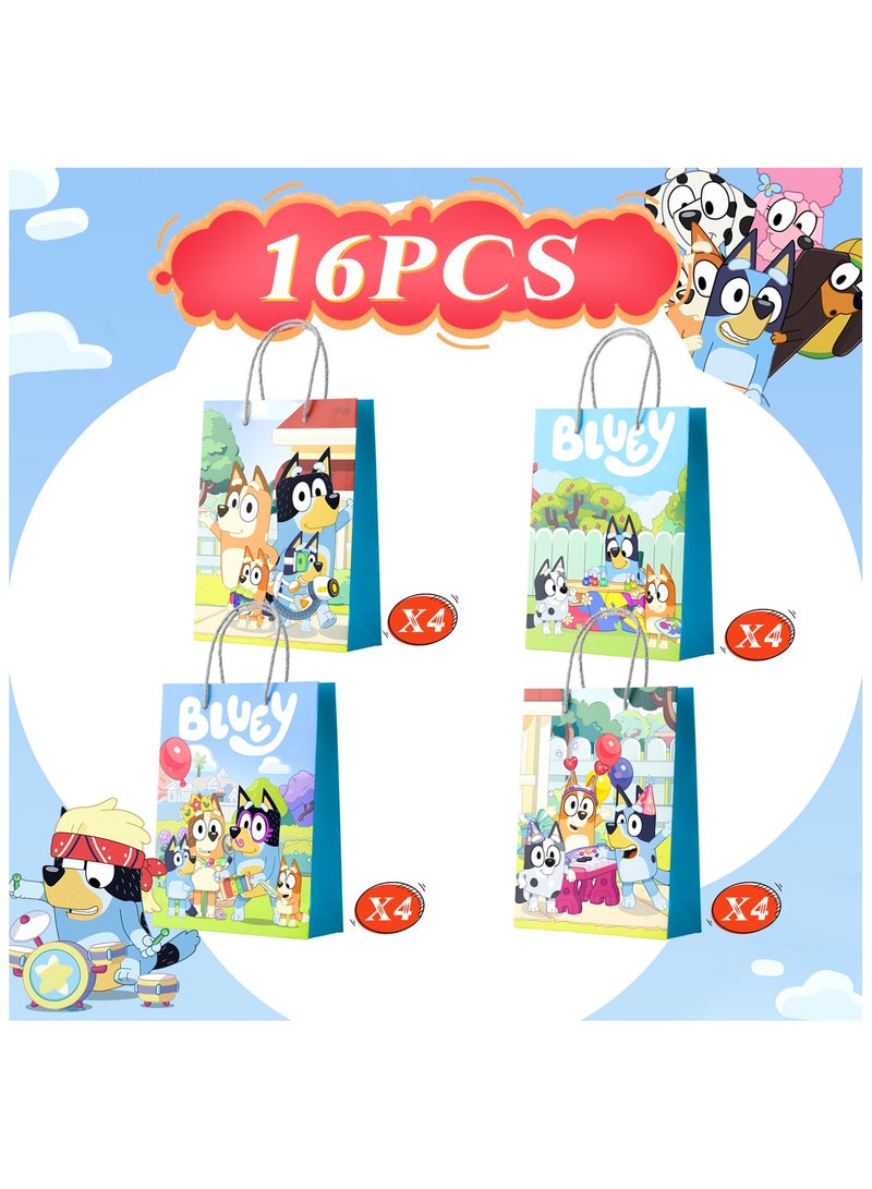 ILovhaprty Bluey Party Gift Bags, 16 Pcs Bluey Gift Paper Bag Set - Bluey Gift Bags, Bluey Party Bags and Bluey Gift Bags for Bluey Party Decorations and Bluey Birthday Decorations - Image 2