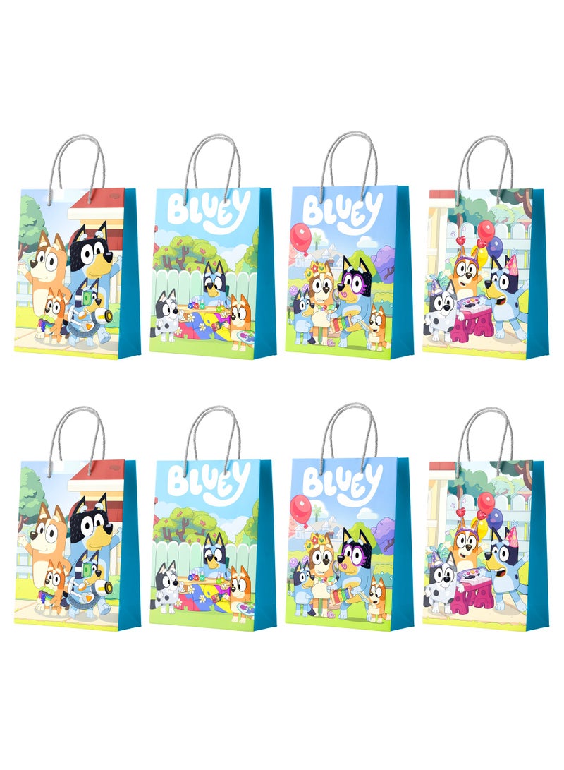 ILovhaprty Bluey Party Gift Bags, 16 Pcs Bluey Gift Paper Bag Set - Bluey Gift Bags, Bluey Party Bags and Bluey Gift Bags for Bluey Party Decorations and Bluey Birthday Decorations - Image 1