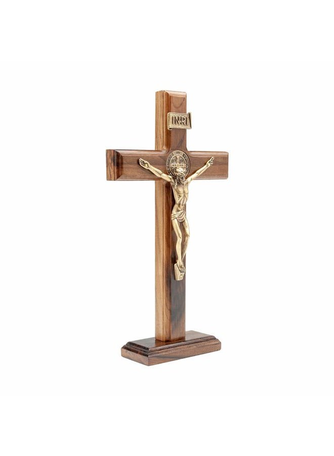Intercession Wall and Table Wood Cross Crucifix (10 inches - Antique Gold) - Image 2