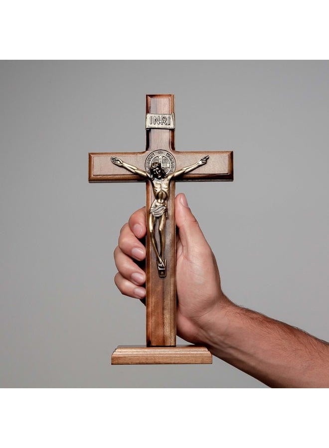 Intercession Wall and Table Wood Cross Crucifix (10 inches - Antique Gold) - Image 4