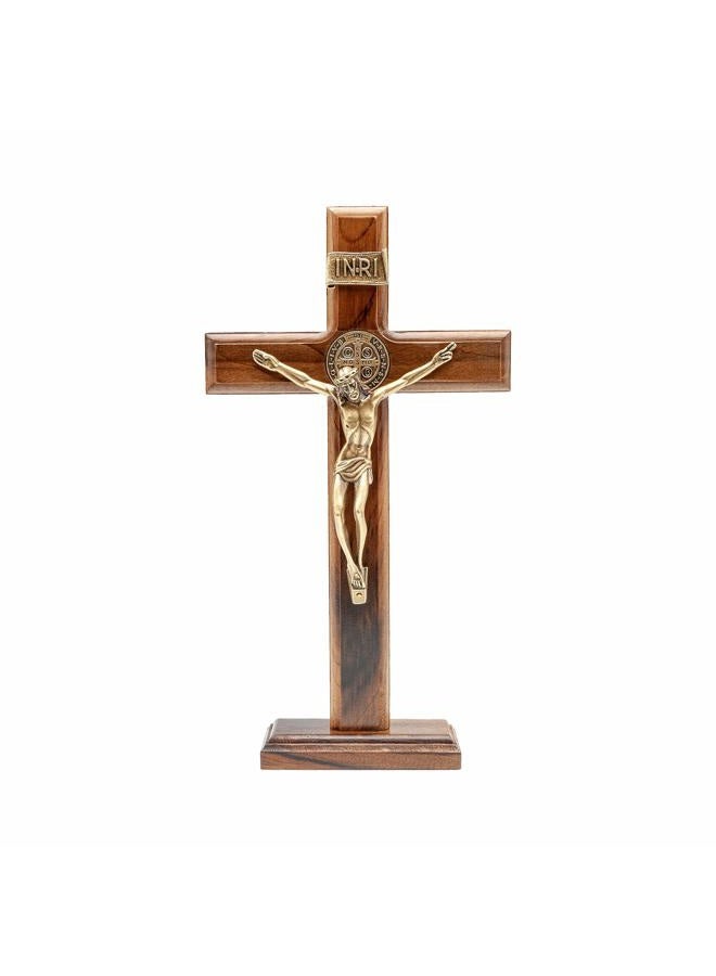 Intercession Wall and Table Wood Cross Crucifix (10 inches - Antique Gold) - Image 1
