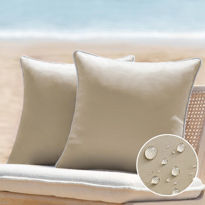 PACK OF 2 OUTDOOR WATERPROOF SOLID THROW DECORATIVE PILLOW COVER DECORATIVE SQUARE OUTDOOR PILLOWS CUSHION CASE PATIO PILLOWS FOR COUCH TENT SUNBRELLA LIGHT COFFEE 20X20 INCHES 50X50 CM