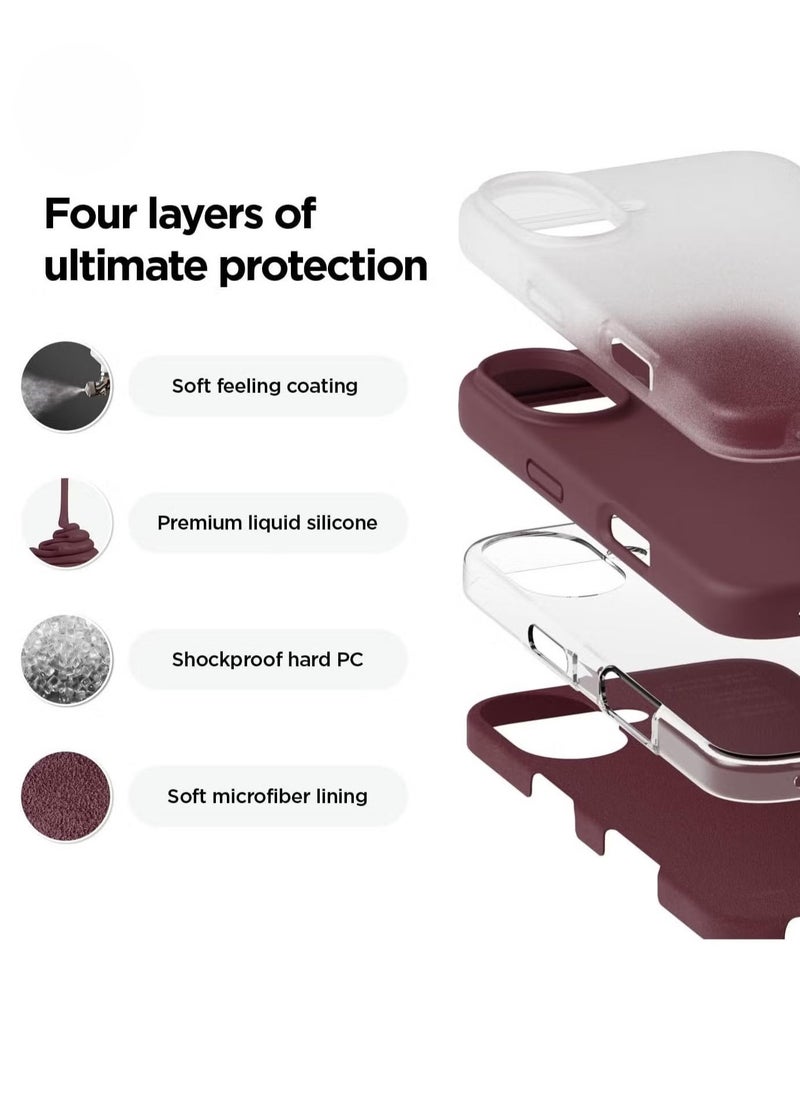 Raxoom Burgundy Liquid Silicone iPhone 16 Plus Case – Slim Shockproof Full Body Protection with Soft Microfiber Lining, Scratch-Resistant - Image 2