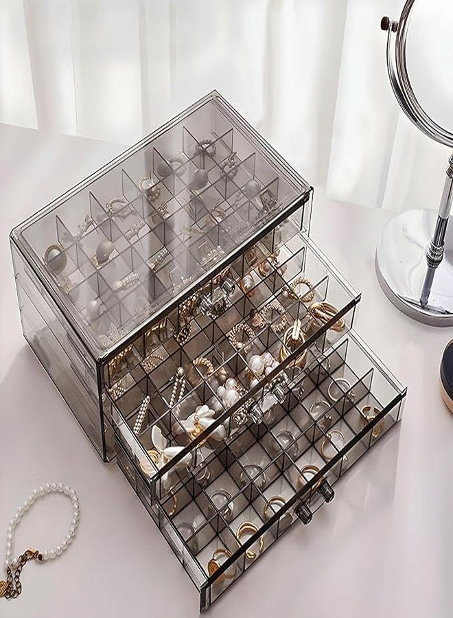 JIGVA Transparent Acrylic Jewellery Storage Box | 3 Drawer Earring Organiser with 24 Small Compartments | Jewellery Holder & Display Stand Gift for Women, Girls (Multicolor) - Image 1