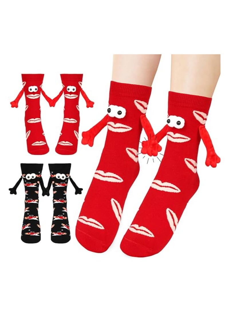 Valentine's Day Socks, 2Pair Hand Holding Funny Socks, Magnetic Crazy Couple Socks, Valentines Day Gifts for Boyfriend, Couple Socks, Matching Couple Socks, Mid-Tube Socks, Unisex Socks - Image 1