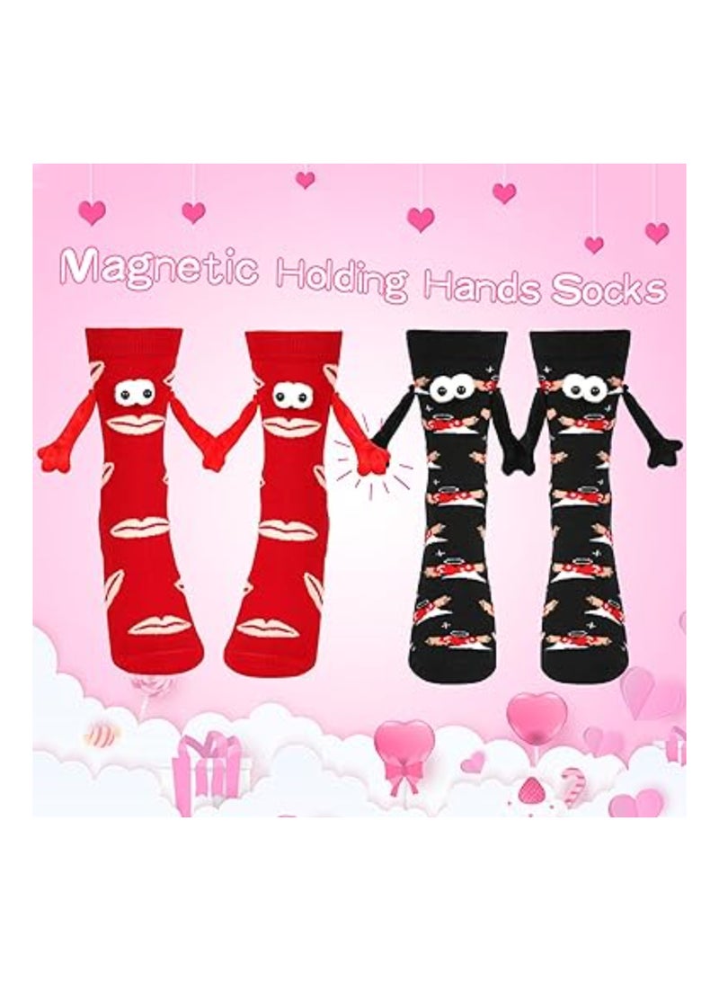 Valentine's Day Socks, 2Pair Hand Holding Funny Socks, Magnetic Crazy Couple Socks, Valentines Day Gifts for Boyfriend, Couple Socks, Matching Couple Socks, Mid-Tube Socks, Unisex Socks - Image 2