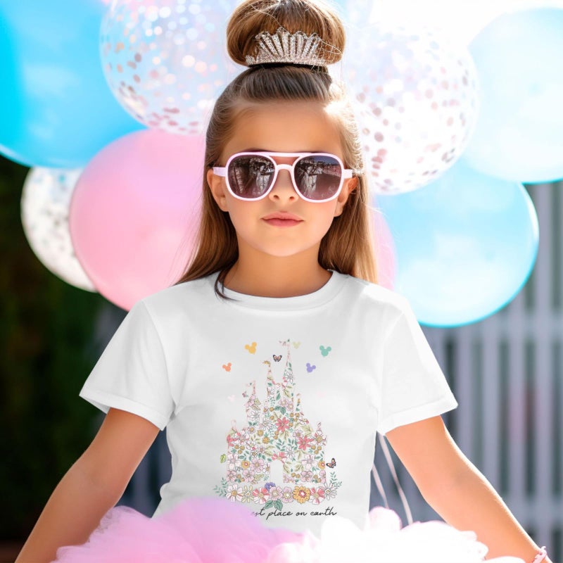 Vieawfi Magic Kingdom Shirts for Girls Floral Magical Castle Graphic Cute Tshirt Kids Flower Holiday Vacation Trip Tee Tops(White,140) - Image 5