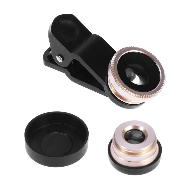 Golden 3 in 1 Clip On Camera Lens Kit for Smartphones Fisheye Wide Angle Macro Photography Video - Image 2