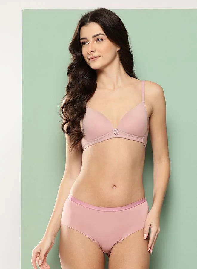 Leading Lady Pink Solid Lightly Padded Non Wired Bra and Brief Set