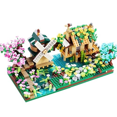 JXRLMB Botanicle Collection Sakura Tree House Micro Blocks Building Set for Adults Friendship Windmill Cherry Blossom Tree Flowers 2 Sets - Image 1